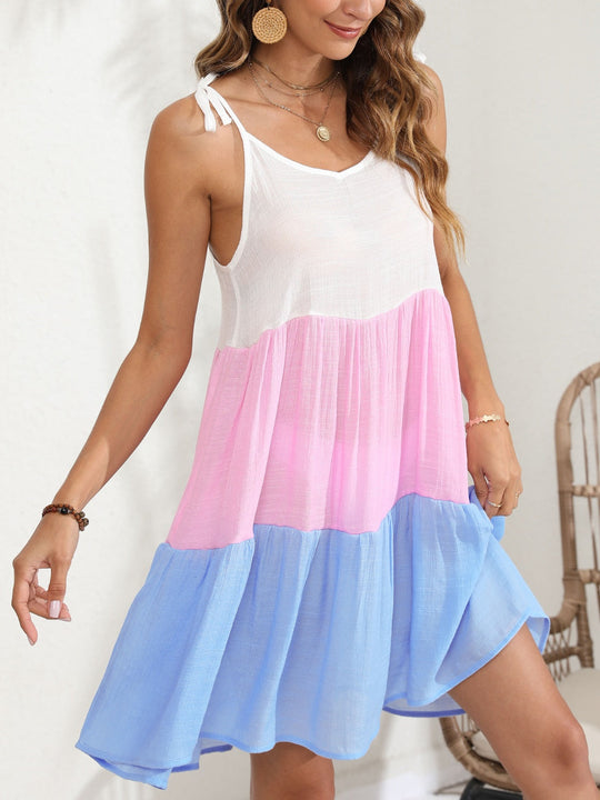 Damen Sommerkleid Farbblock Design mit Spaghetti-Trägern aus Polyester 4