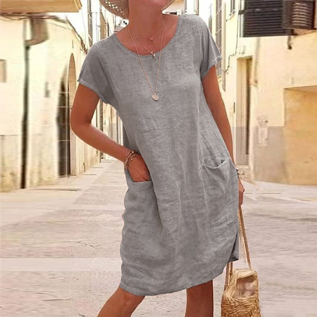 Damen Sommerkleid Lässig Leicht Atmungsaktiv mit Taschen 2