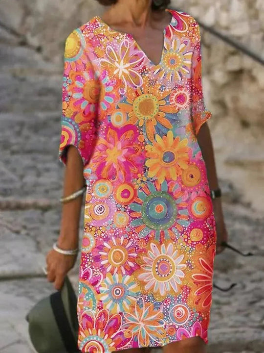Damen Sommerkleid V-Ausschnitt mit Blumenmuster 2