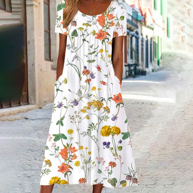 Damen Sommerkleid mit Blumenmuster und kurzen Ärmeln 3