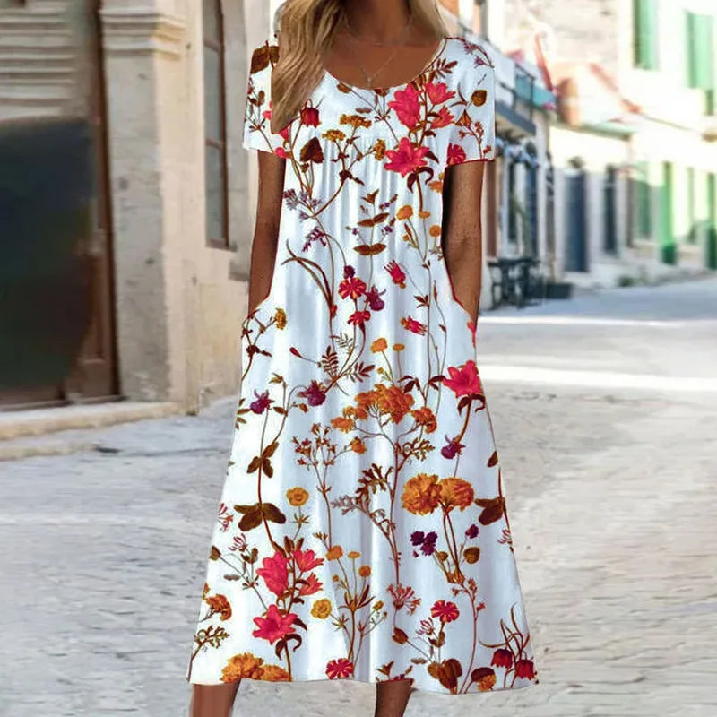 Damen Sommerkleid mit Blumenmuster und kurzen Ärmeln 6