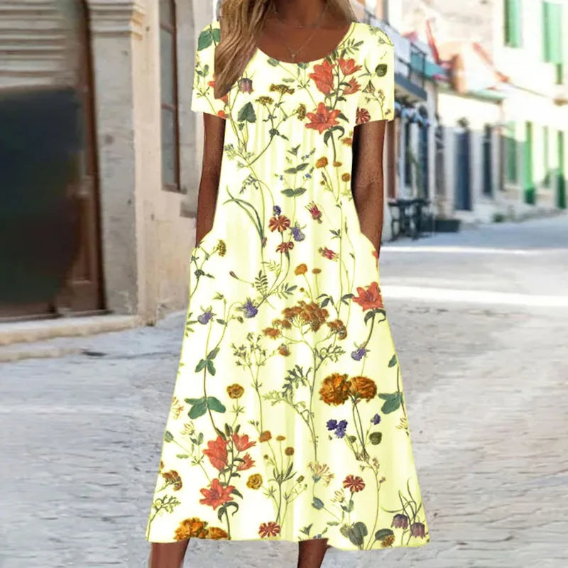 Damen Sommerkleid mit Blumenmuster und kurzen Ärmeln 7