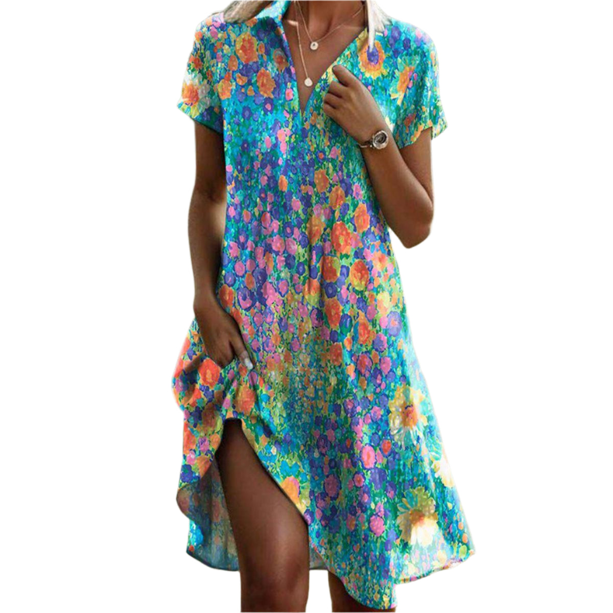 Damen Sommerkleid mit V-Ausschnitt und asymmetrischem Saum 0