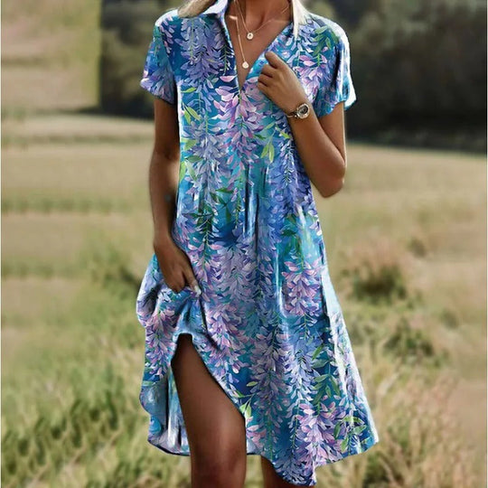 Damen Sommerkleid mit V-Ausschnitt und asymmetrischem Saum 3
