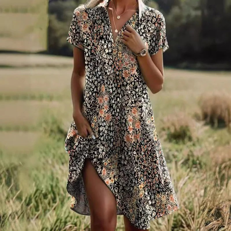 Damen Sommerkleid mit V-Ausschnitt und asymmetrischem Saum 4