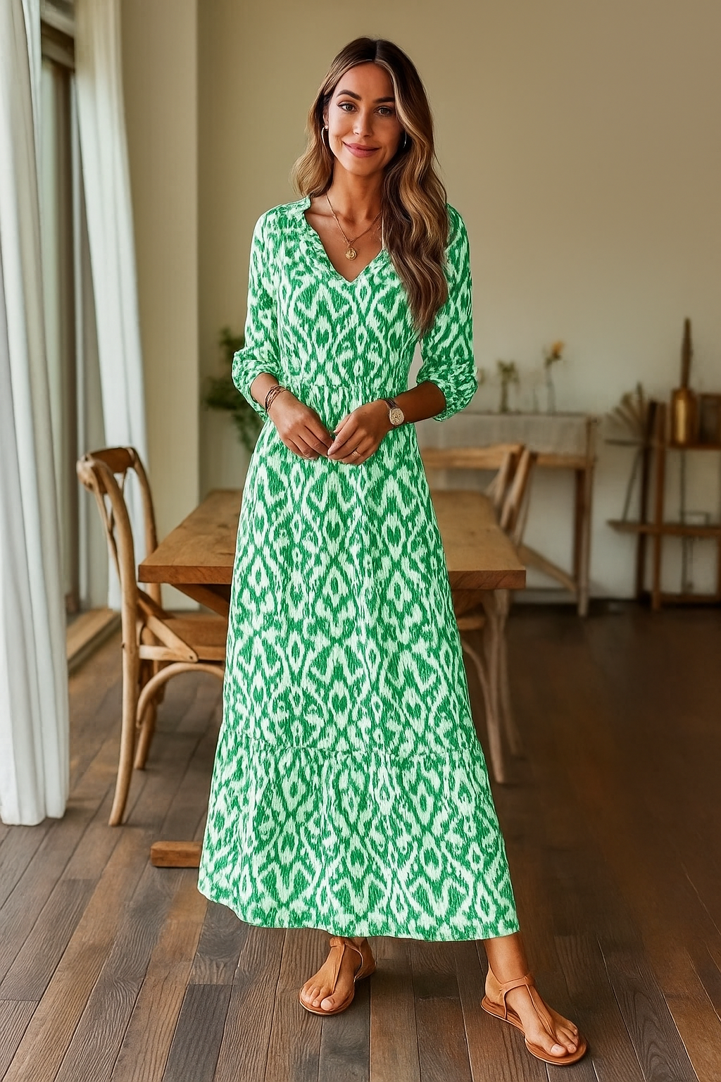 Damen Sommerkleid mit V-Ausschnitt und halben Ärmeln 3