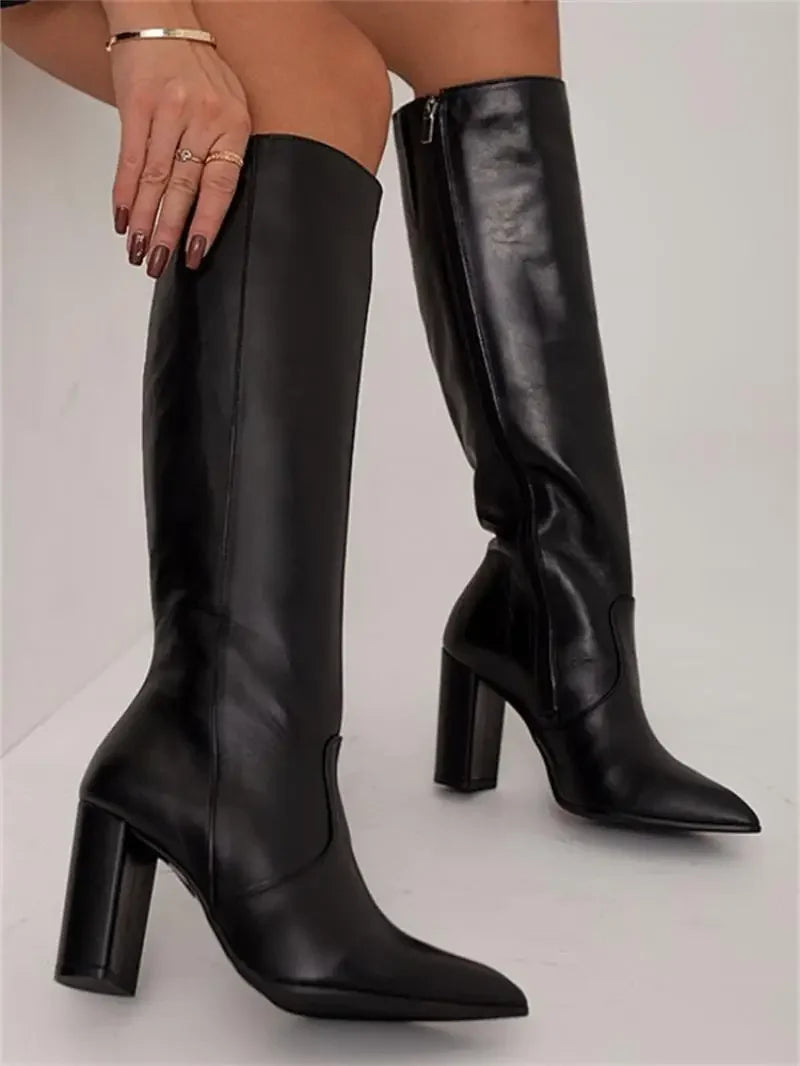 Damen Stiefel Elegantes Design Kunstleder Mittelhöhe 3