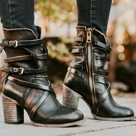 Damen Stiefel mit Absatz Vintage Stil 1