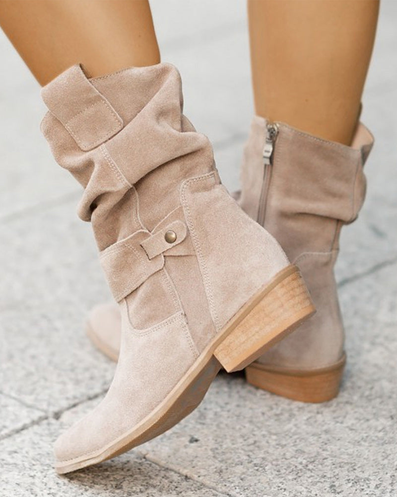 Damen Stiefeletten Niedriger Absatz Wildleder mit Reißverschluss 2
