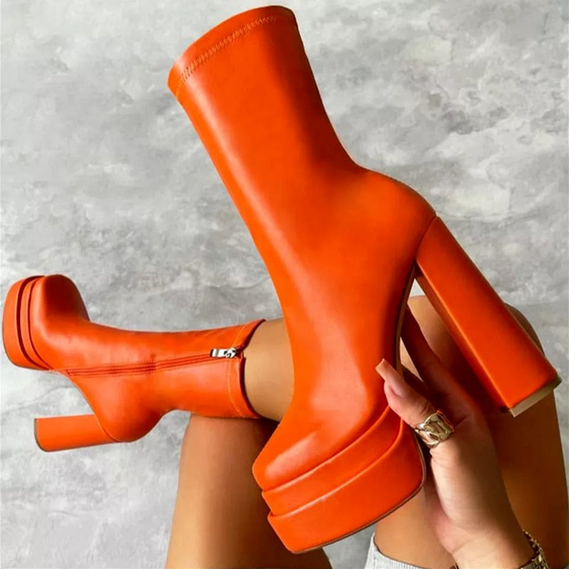 Damen Stiefeletten Plattform Kunstleder Elegant Komfortabel 1