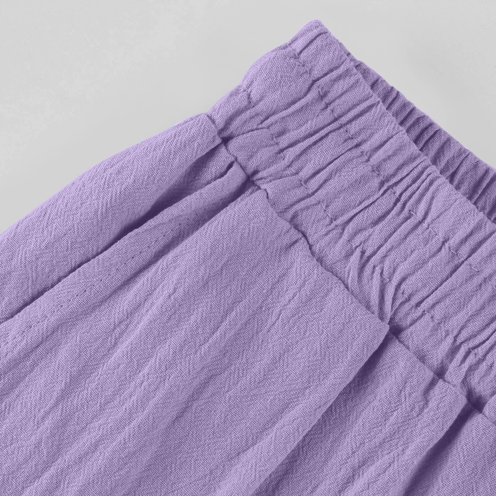 Damen Stoffhose Weit Baumwoll-Leinen Mischung mit Elastischem Bund 5