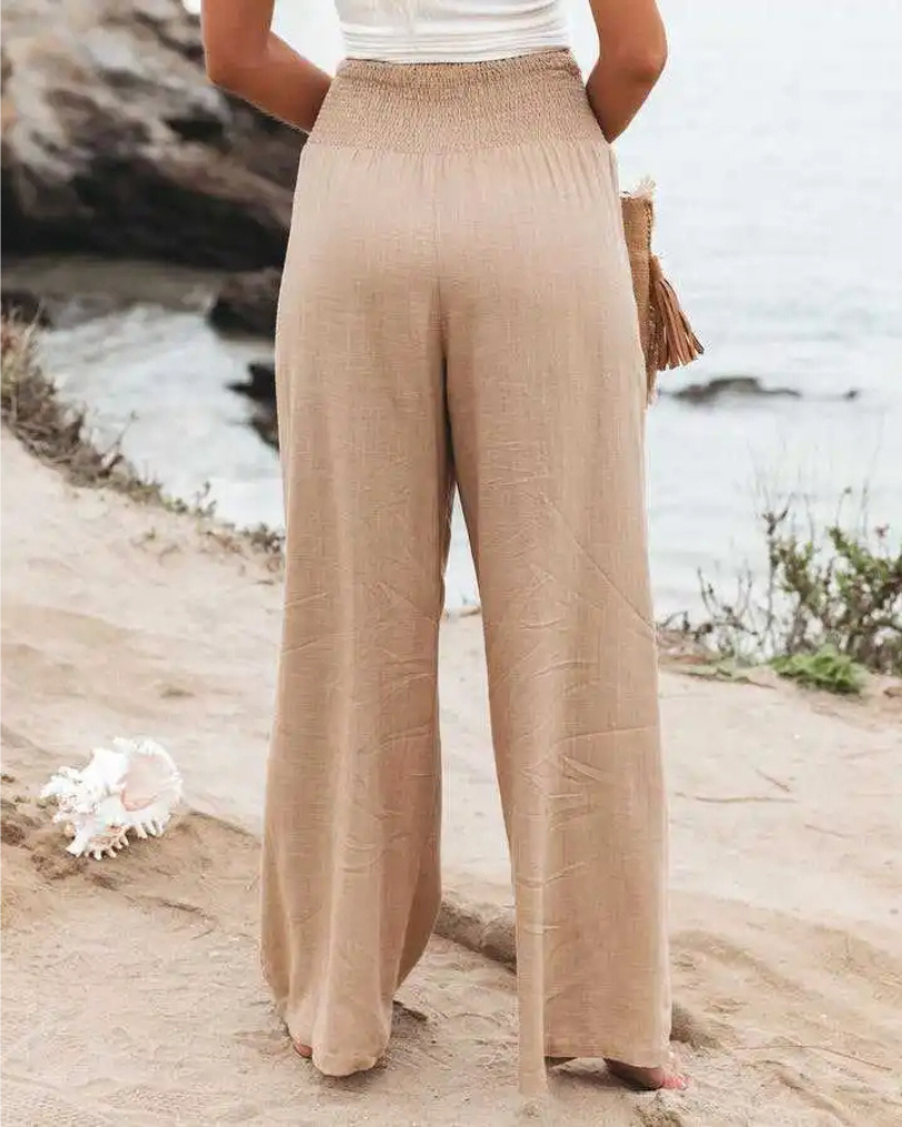 Damen Stoffhose Weit Geschnitten Atmungsaktive Baumwolle für Sommer 1