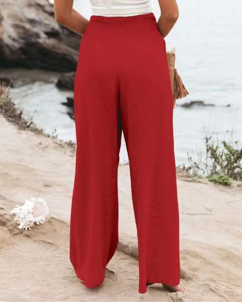 Damen Stoffhose Weit Geschnitten Atmungsaktive Baumwolle für Sommer 8