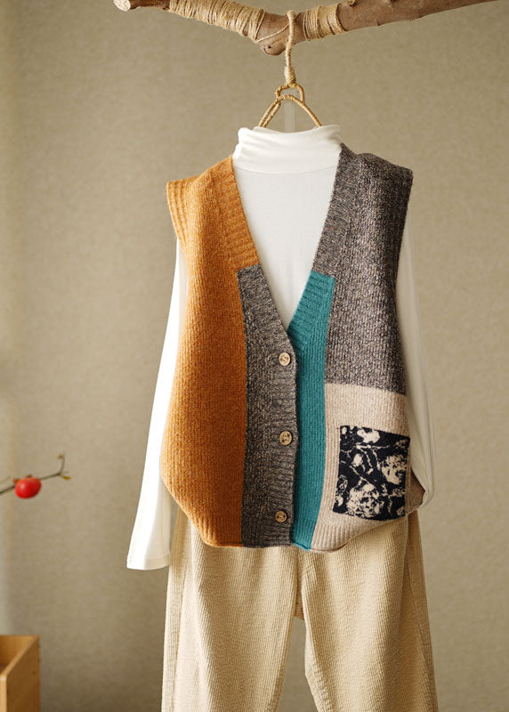 Damen Strandweste Ärmellos V-Ausschnitt Patchwork Stil 0