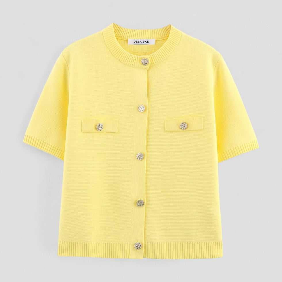 Damen Strickjacke Kurzarm mit Knopfleiste - Versatile Cardigan für Elegante Anlässe 1