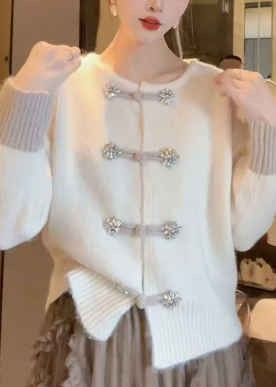 Damen Strickjacke O-Ausschnitt mit Chinesischen Knöpfen - Vielseitige Strickjacken für Herbst und Winter 0