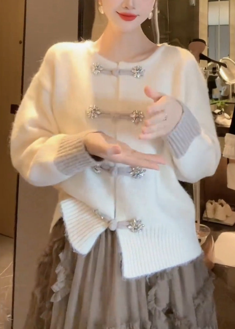 Damen Strickjacke O-Ausschnitt mit Chinesischen Knöpfen - Vielseitige Strickjacken für Herbst und Winter 2