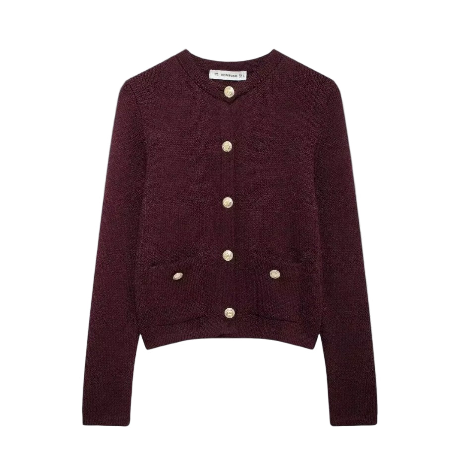 Damen Strickjacke mit Goldenen Knöpfen, Modischer Cardigan für Vielseitige Looks 0