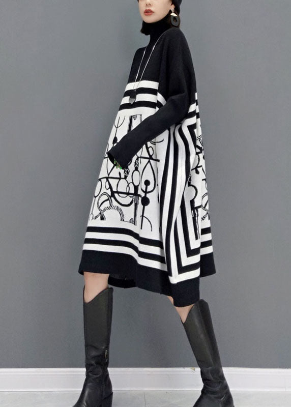 Damen Strickkleid mit Rollkragen und Print für den Frühling 3