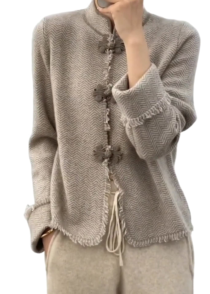 Damen Strickmantel Lang mit Stehkragen und Knöpfen für Vielseitige Outfits 0