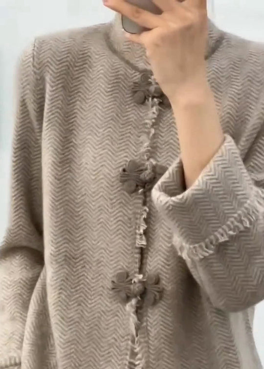 Damen Strickmantel Lang mit Stehkragen und Knöpfen für Vielseitige Outfits 4
