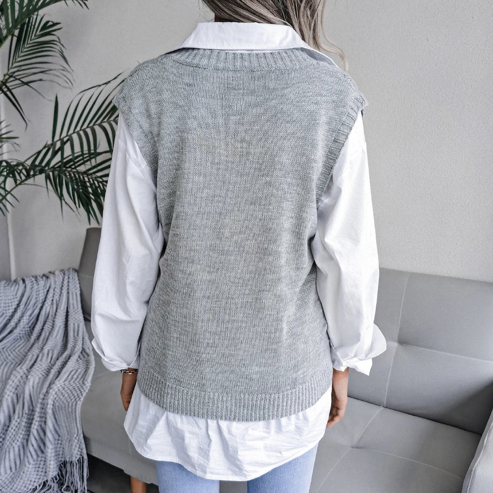 Damen Strickpullover Ärmellos Elegant 1