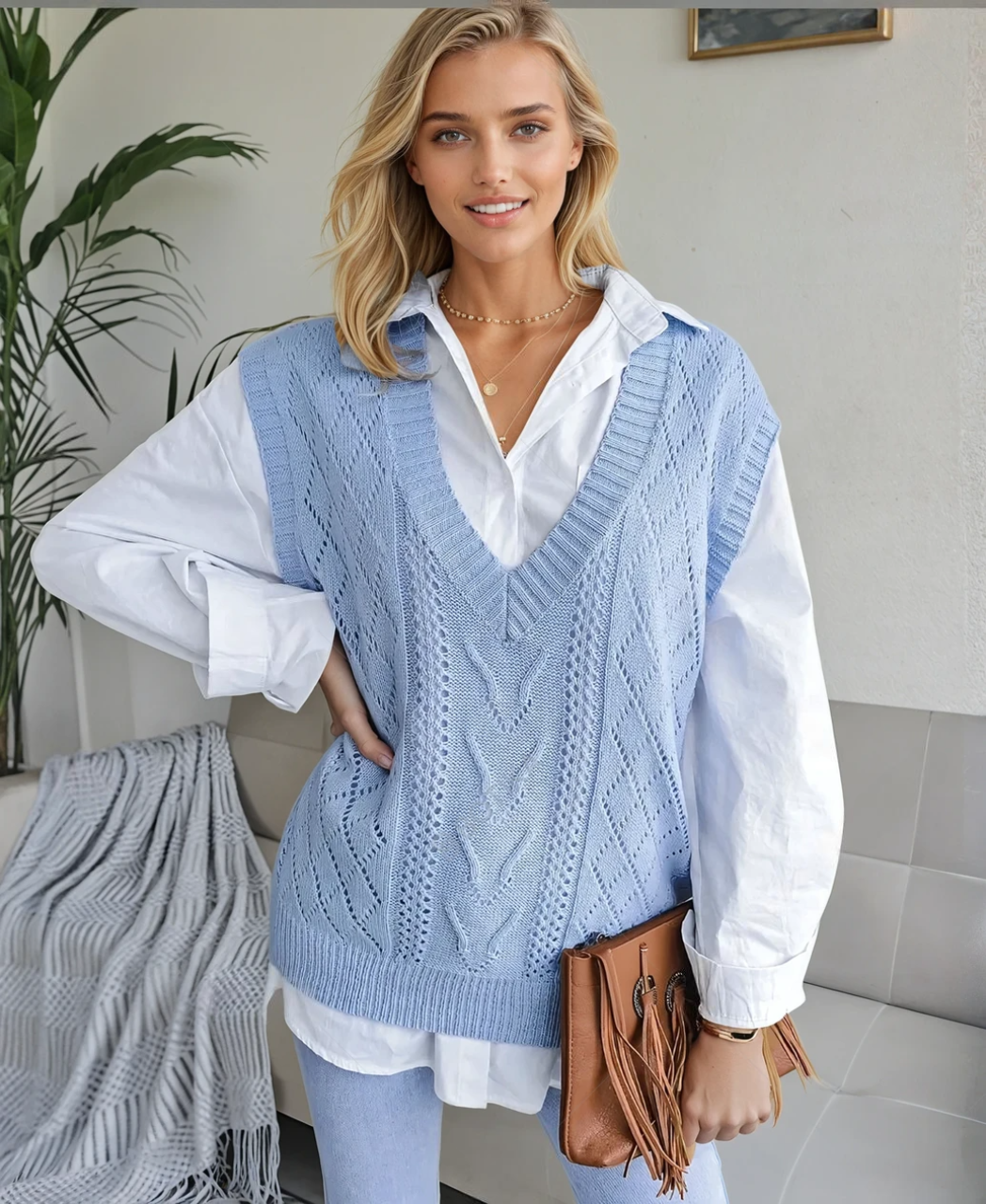 Damen Strickpullover Ärmellos Elegant 4