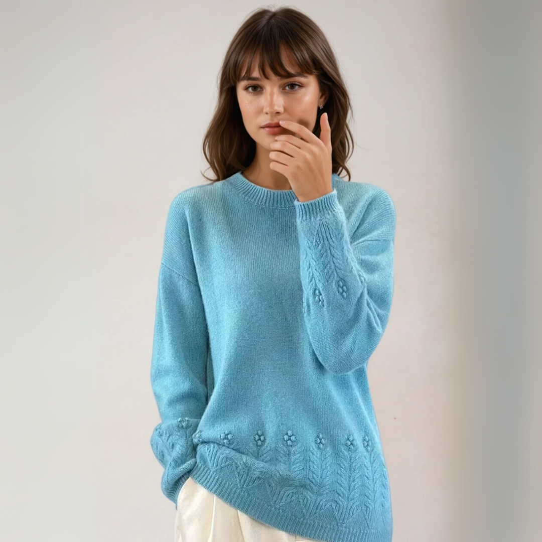 Damen Strickpullover mit skandinavischem Blumenmuster 2