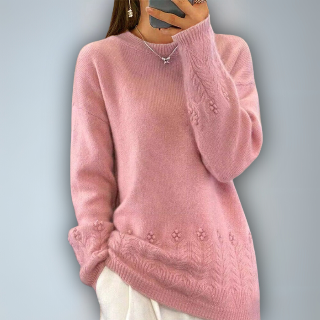 Damen Strickpullover mit skandinavischem Blumenmuster 3