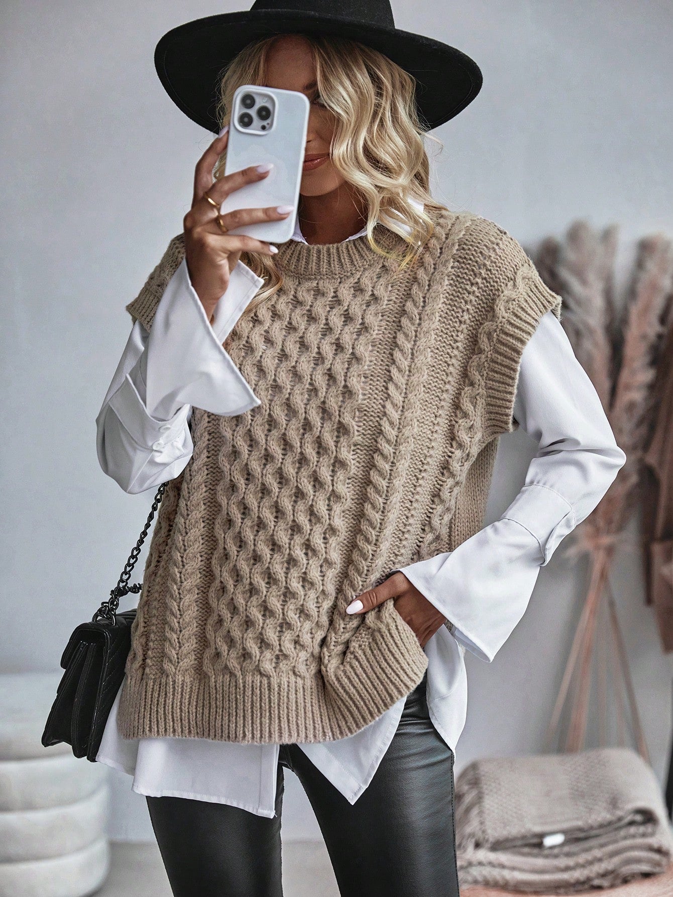 Damen Sweatshirt Kabelmuster Lässig 1