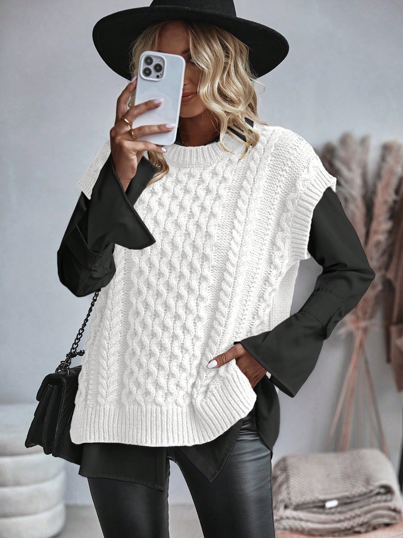 Damen Sweatshirt Kabelmuster Lässig 2