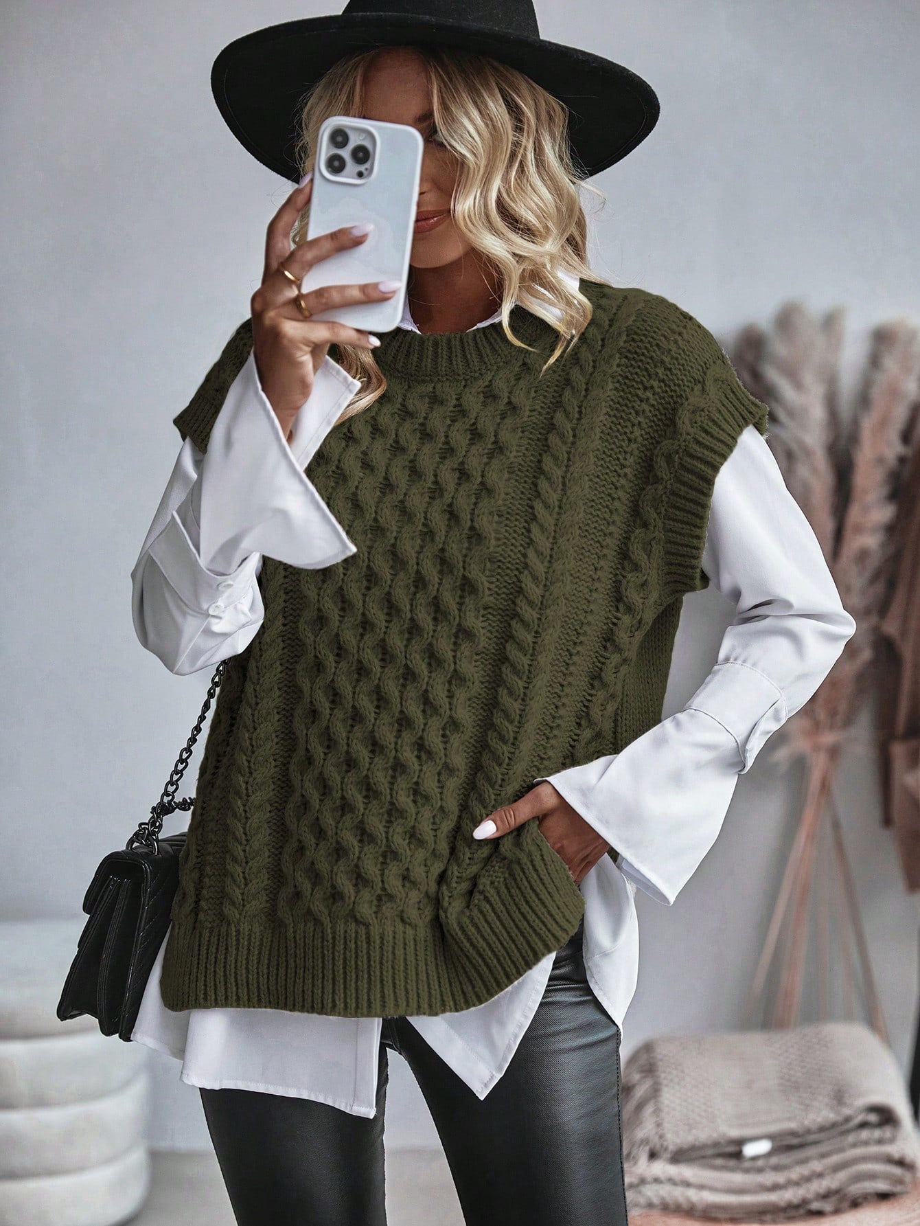 Damen Sweatshirt Kabelmuster Lässig 3