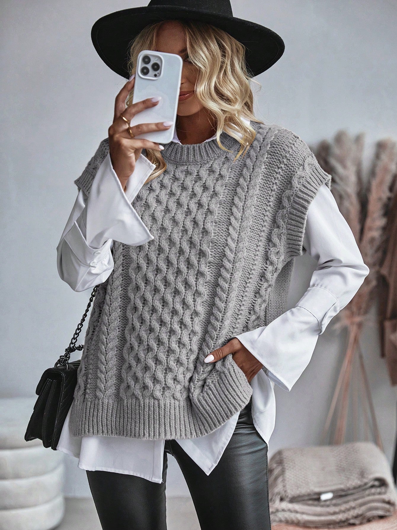 Damen Sweatshirt Kabelmuster Lässig 4