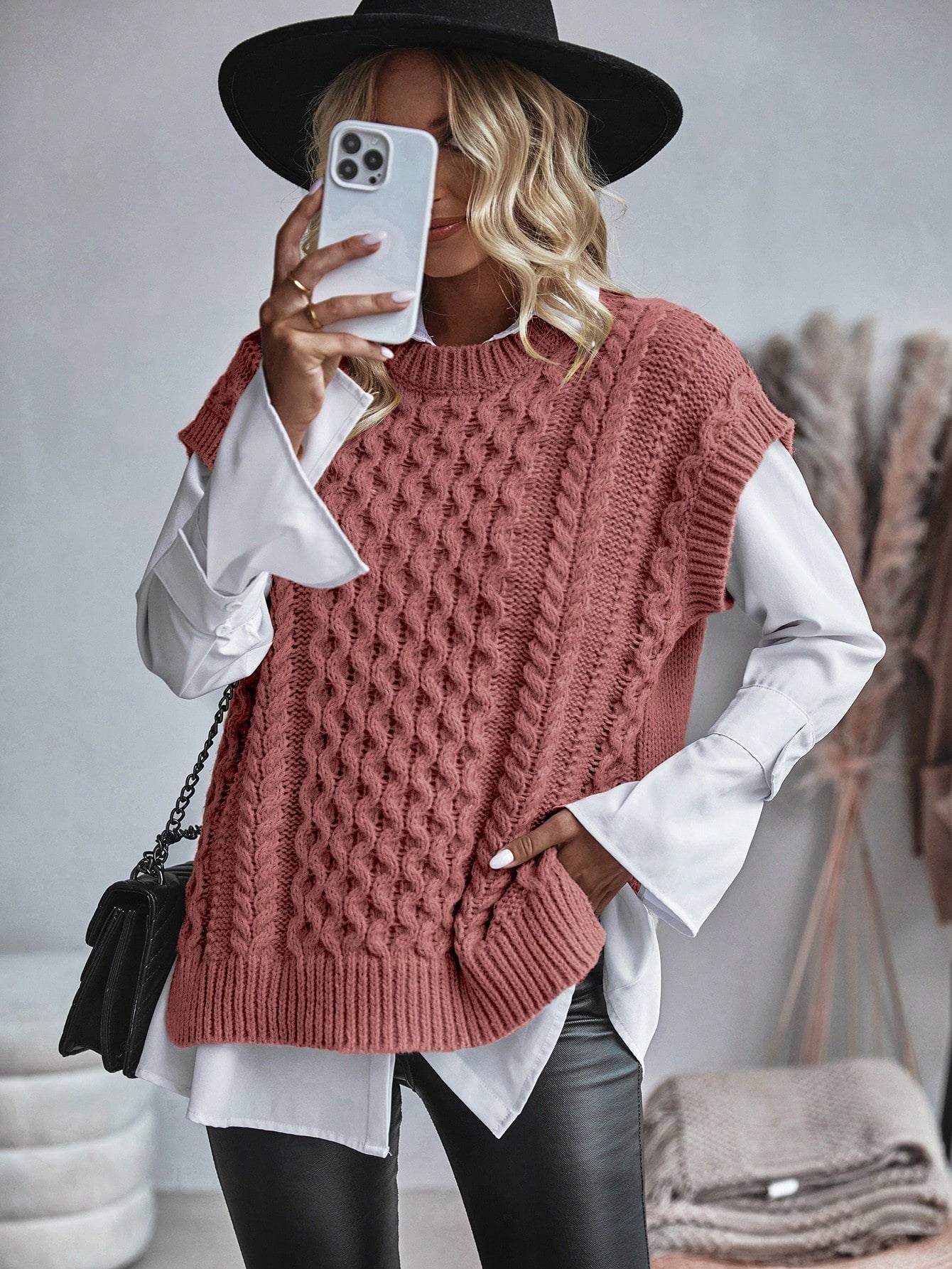 Damen Sweatshirt Kabelmuster Lässig 7