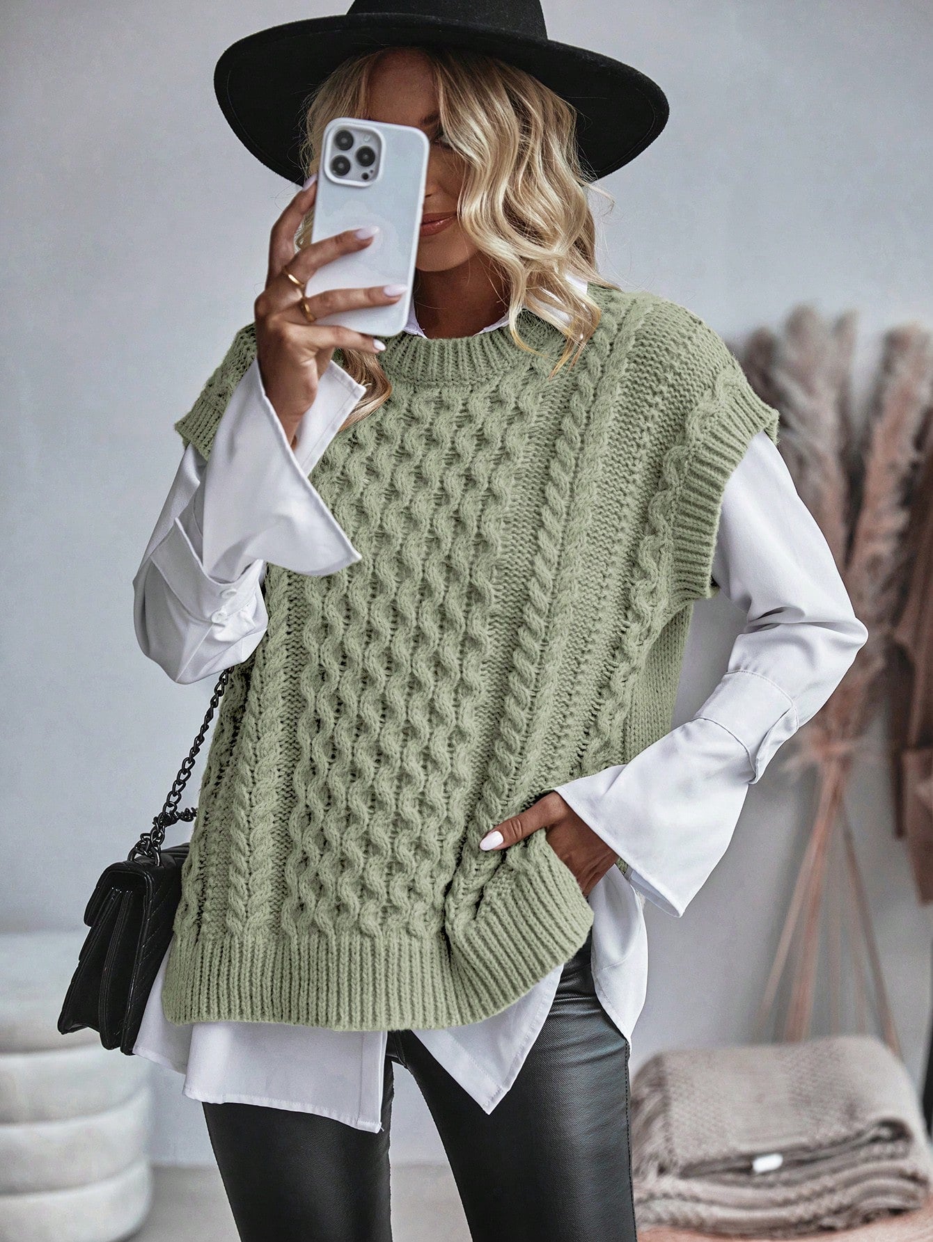 Damen Sweatshirt Kabelmuster Lässig 9