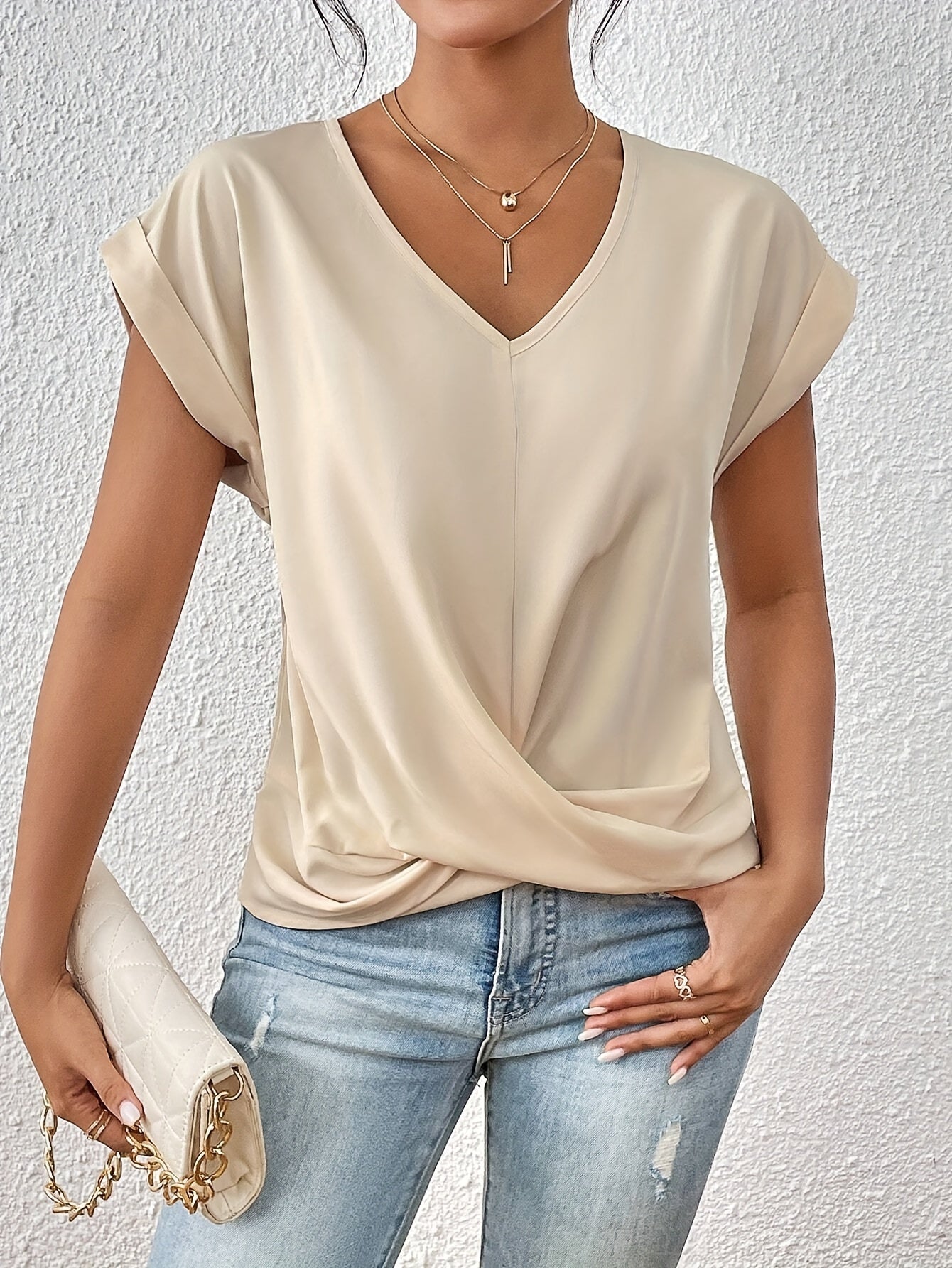 Damen T-Shirt Herzausschnitt Bequeme Passform 100% Baumwolle 4
