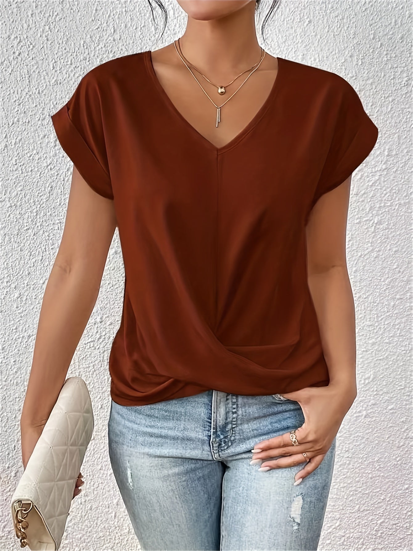 Damen T-Shirt Herzausschnitt Bequeme Passform 100% Baumwolle 7