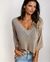 Damen T-Shirt V-Ausschnitt Leichtes Baumwolle Casual Oberteil 1