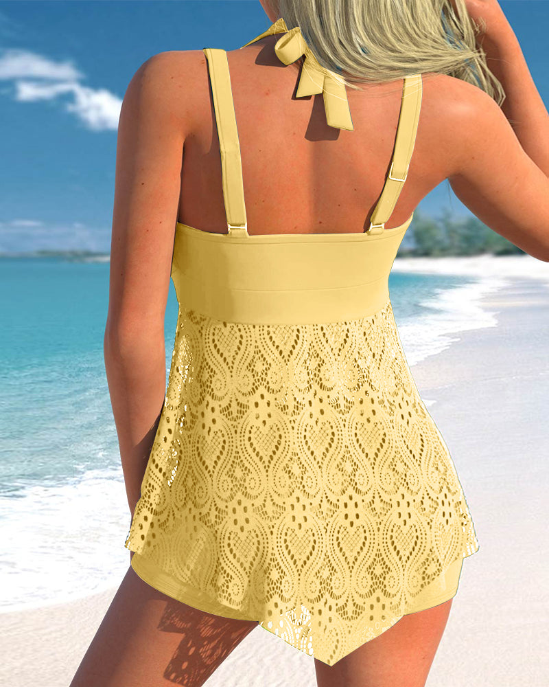 Damen Tankini Set Flatternde Passform Atmungsaktives Material 5