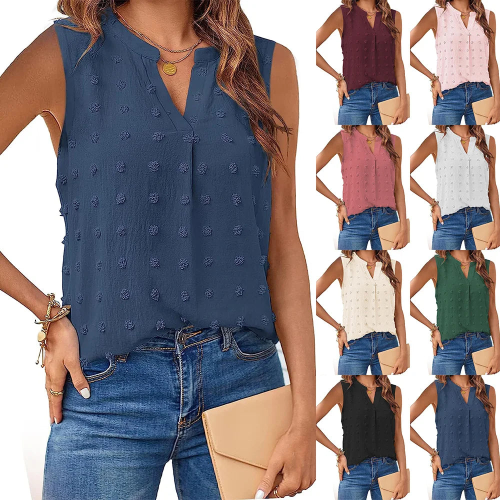 Damen Tanktop Ärmellos V-Ausschnitt Baumwolle Polyester Casual 0