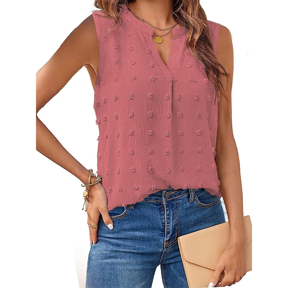 Damen Tanktop Ärmellos V-Ausschnitt Baumwolle Polyester Casual 10