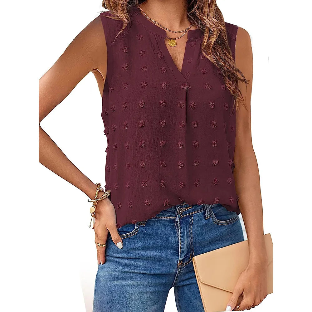 Damen Tanktop Ärmellos V-Ausschnitt Baumwolle Polyester Casual 1
