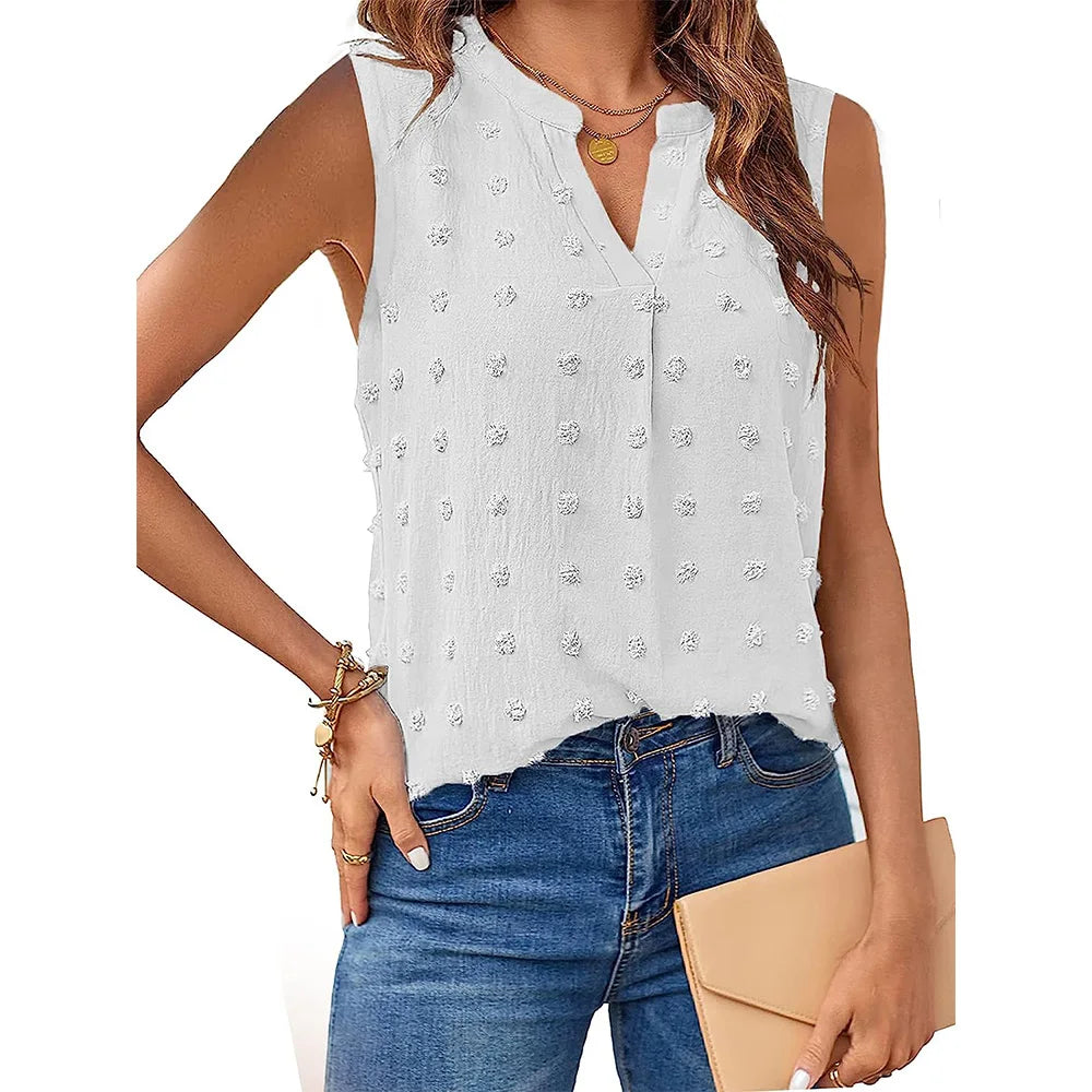 Damen Tanktop Ärmellos V-Ausschnitt Baumwolle Polyester Casual 2