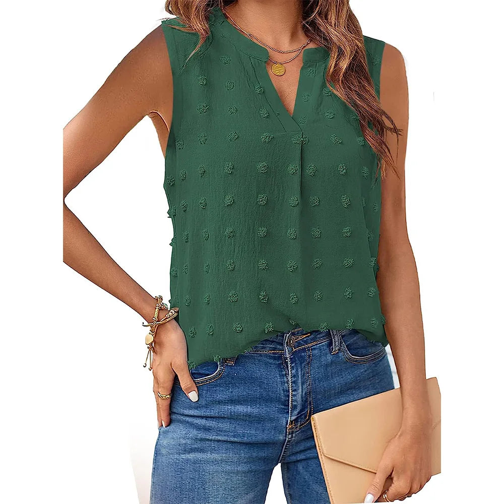 Damen Tanktop Ärmellos V-Ausschnitt Baumwolle Polyester Casual 4