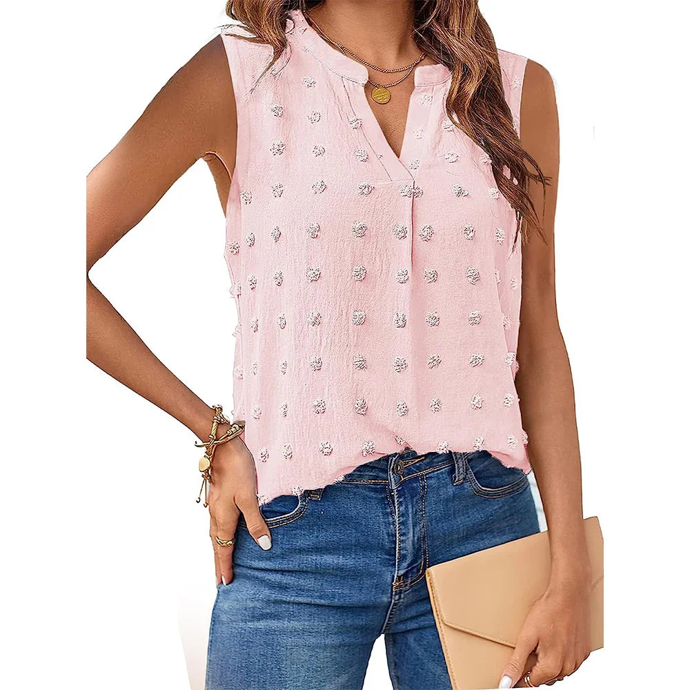 Damen Tanktop Ärmellos V-Ausschnitt Baumwolle Polyester Casual 5