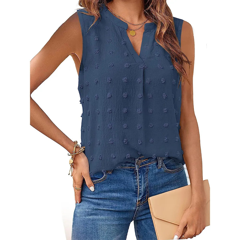 Damen Tanktop Ärmellos V-Ausschnitt Baumwolle Polyester Casual 7