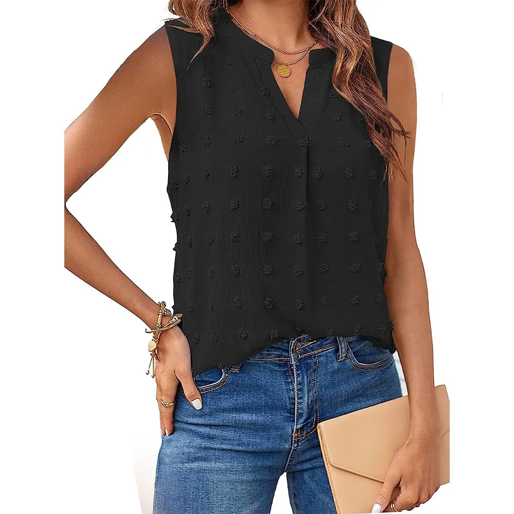 Damen Tanktop Ärmellos V-Ausschnitt Baumwolle Polyester Casual 8