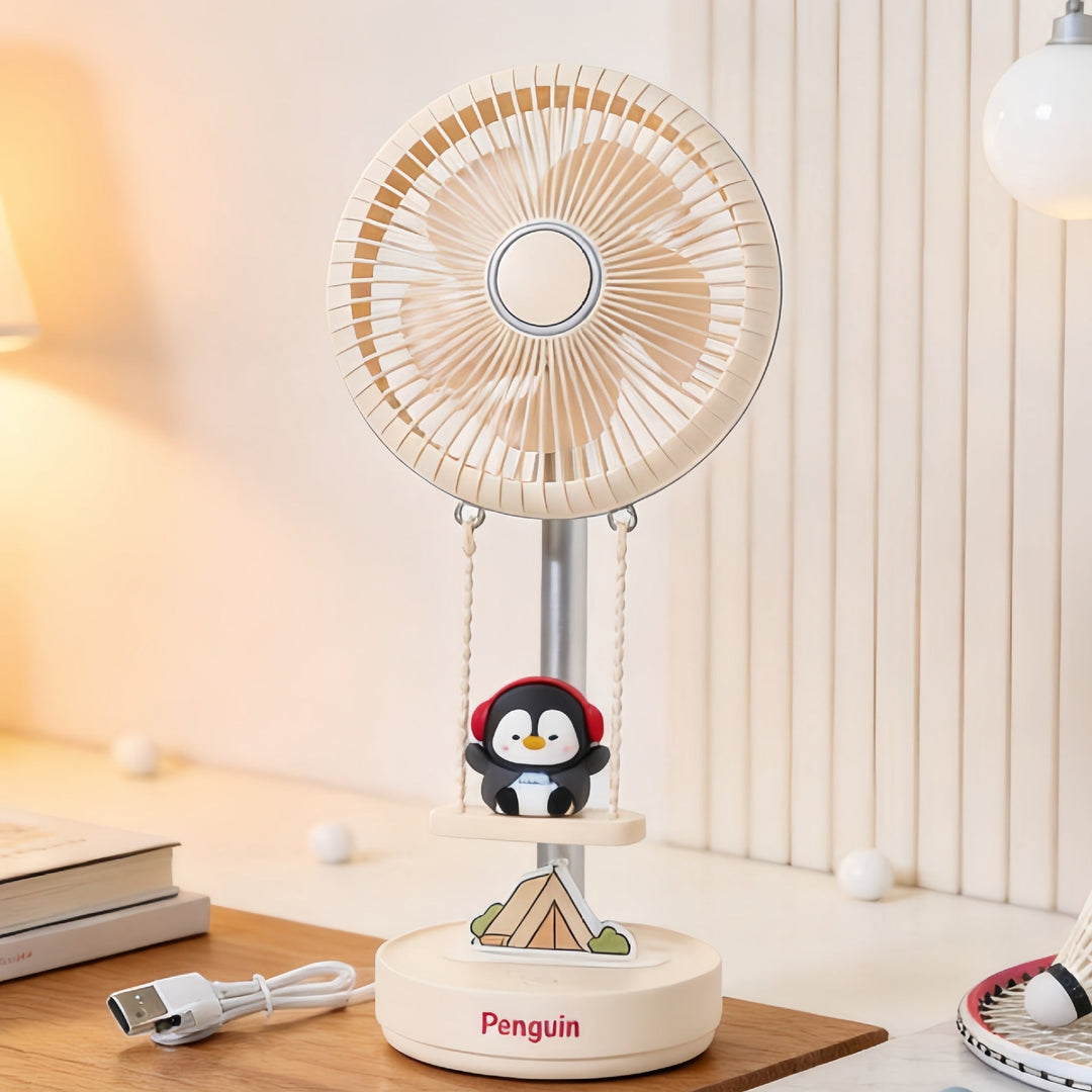 Damen Tischventilator Leise mit Pinguin-Motiv für Schreibtisch und Wohnbereich 0