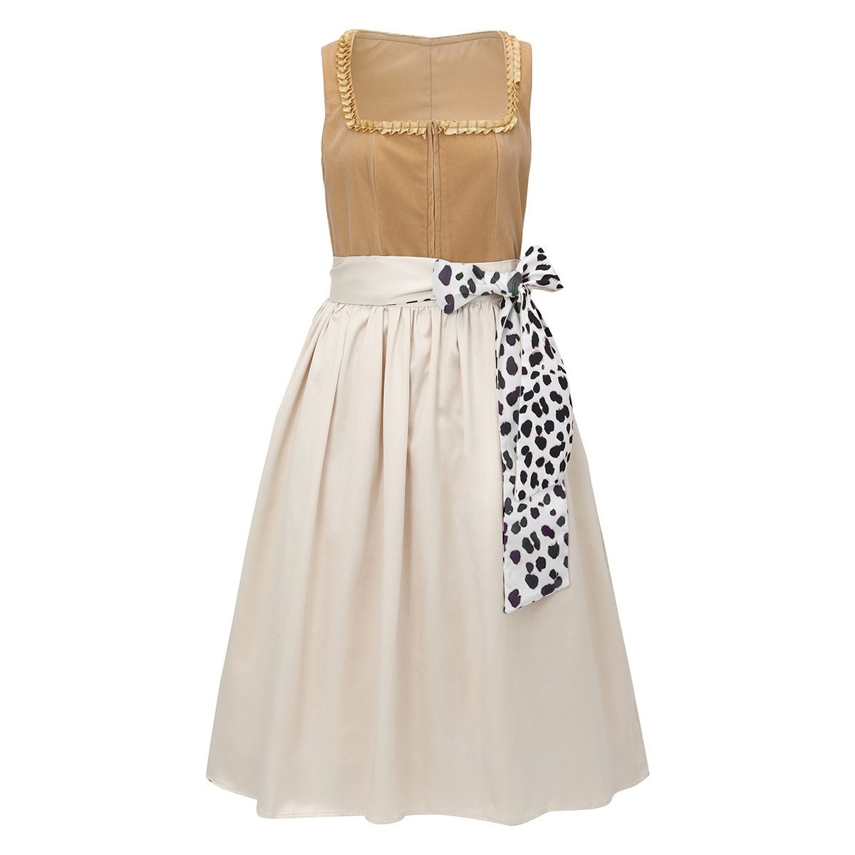 Damen Trachtenkleid Leopardenmuster Khaki Modernes Dirndl aus Hochwertigem Stoff 1