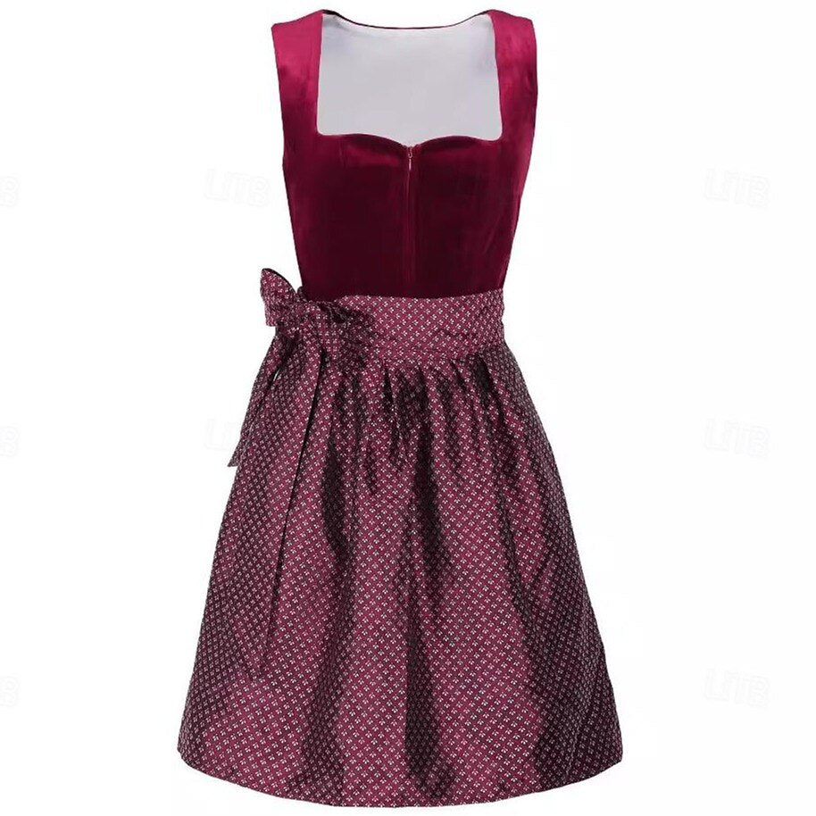 Damen Trachtenkleid Vintage Dirndl mit Floraler Stickerei und Schürze 1